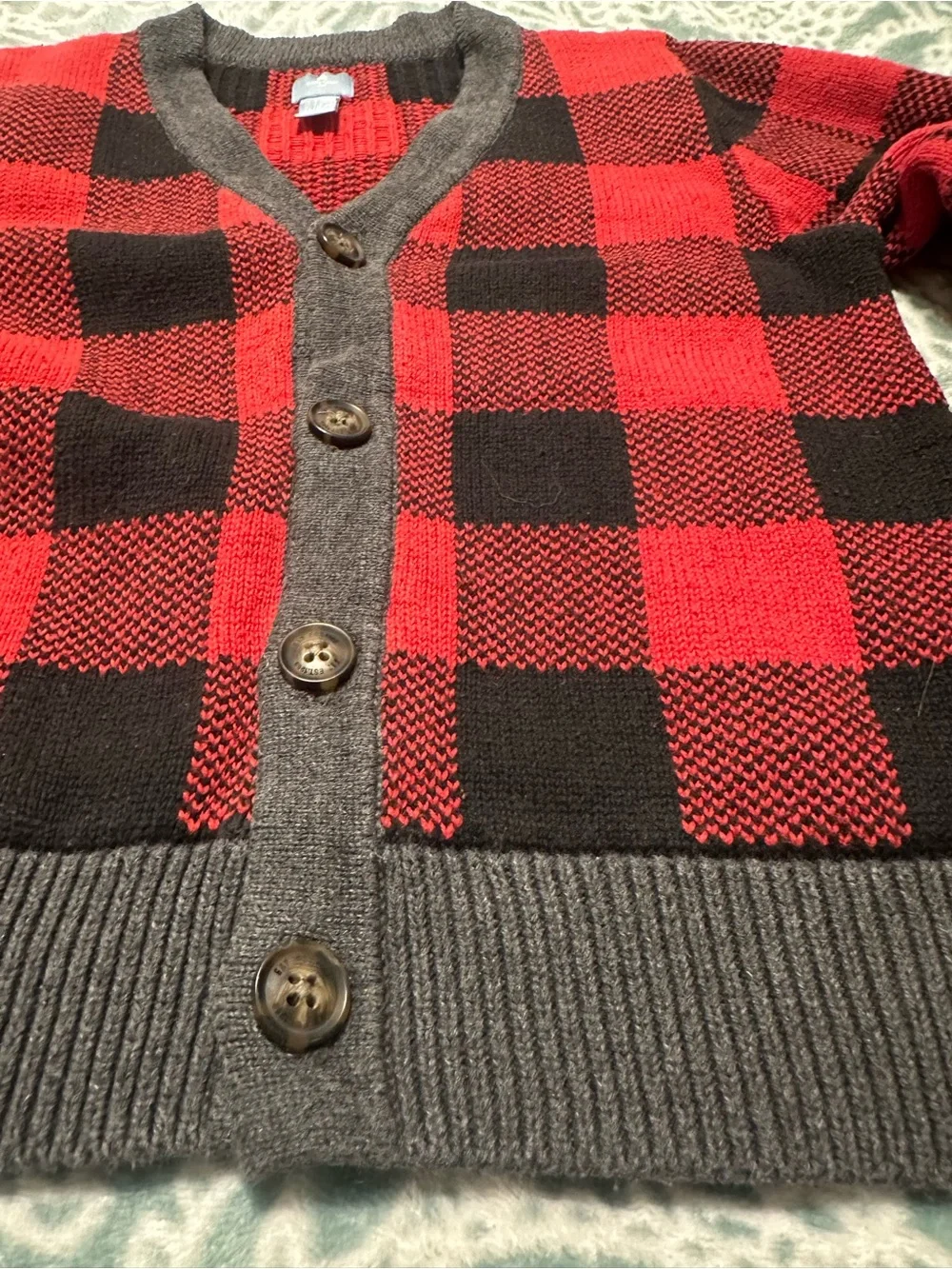 BabyGap Red & Black Buffalo Plaid Button Cardigan